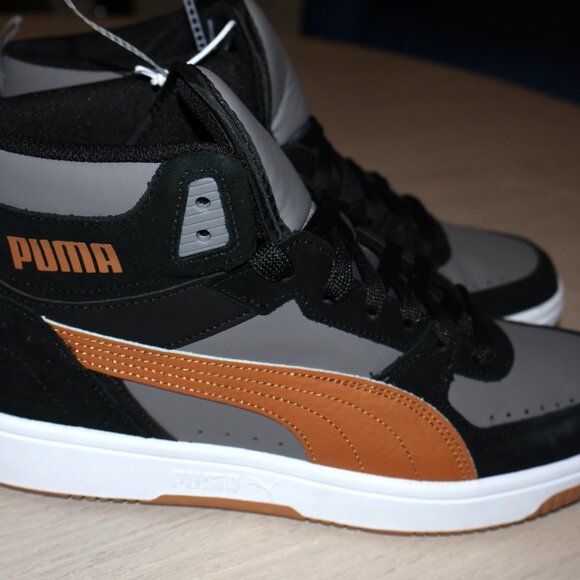 NWT Puma Rebound Joy Sneakers High Top Black Grey & Tan Men’s Size 9 - Picture 4 of 8